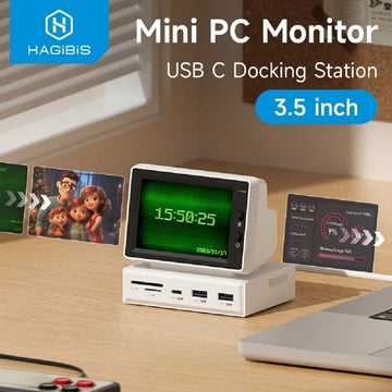 HAGIBIS Mini PC Monitor 8-in-1 USB-C Docking Station with 3.5" IPS Screen, USB 3.0 & HDMI - Imported from UK